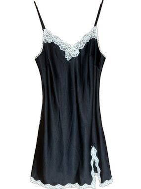Victoria’s Secret Black Satin Lace Chemise Slip Dress